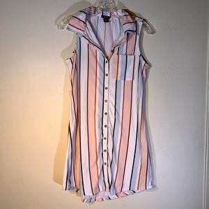 Rue21 white pink and purple striped t-shirt button dress with collar size medium